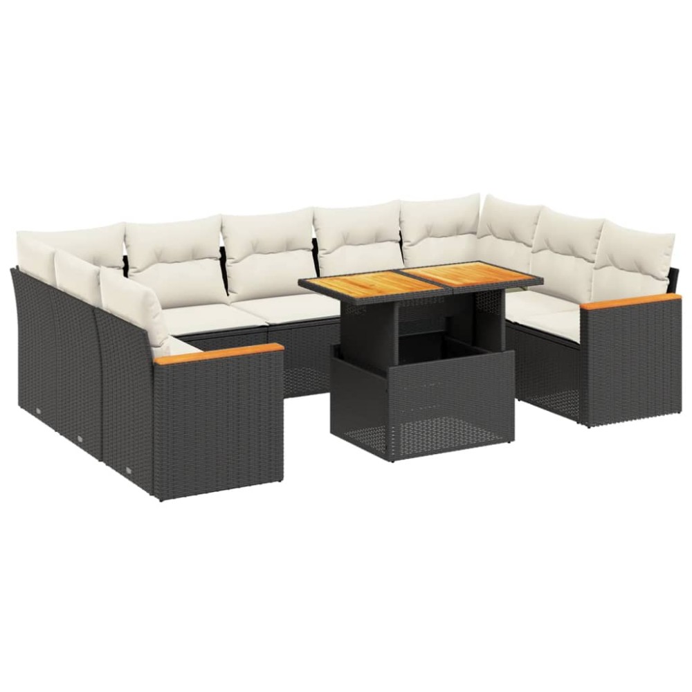 vidaXL Set canapele de grădină cu perne, 11 piese, negru, poliratan