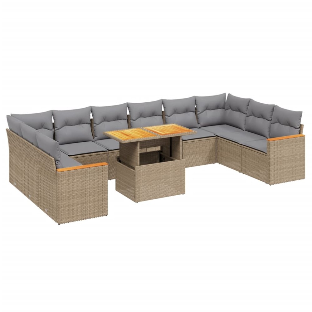 vidaXL Set canapele de grădină cu perne, 11 piese, bej, poliratan
