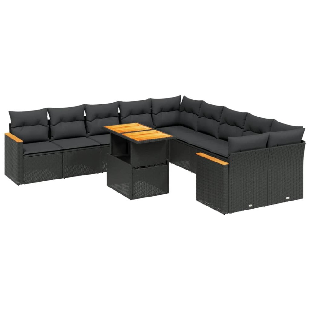 vidaXL Set canapele de grădină cu perne, 11 piese, negru, poliratan