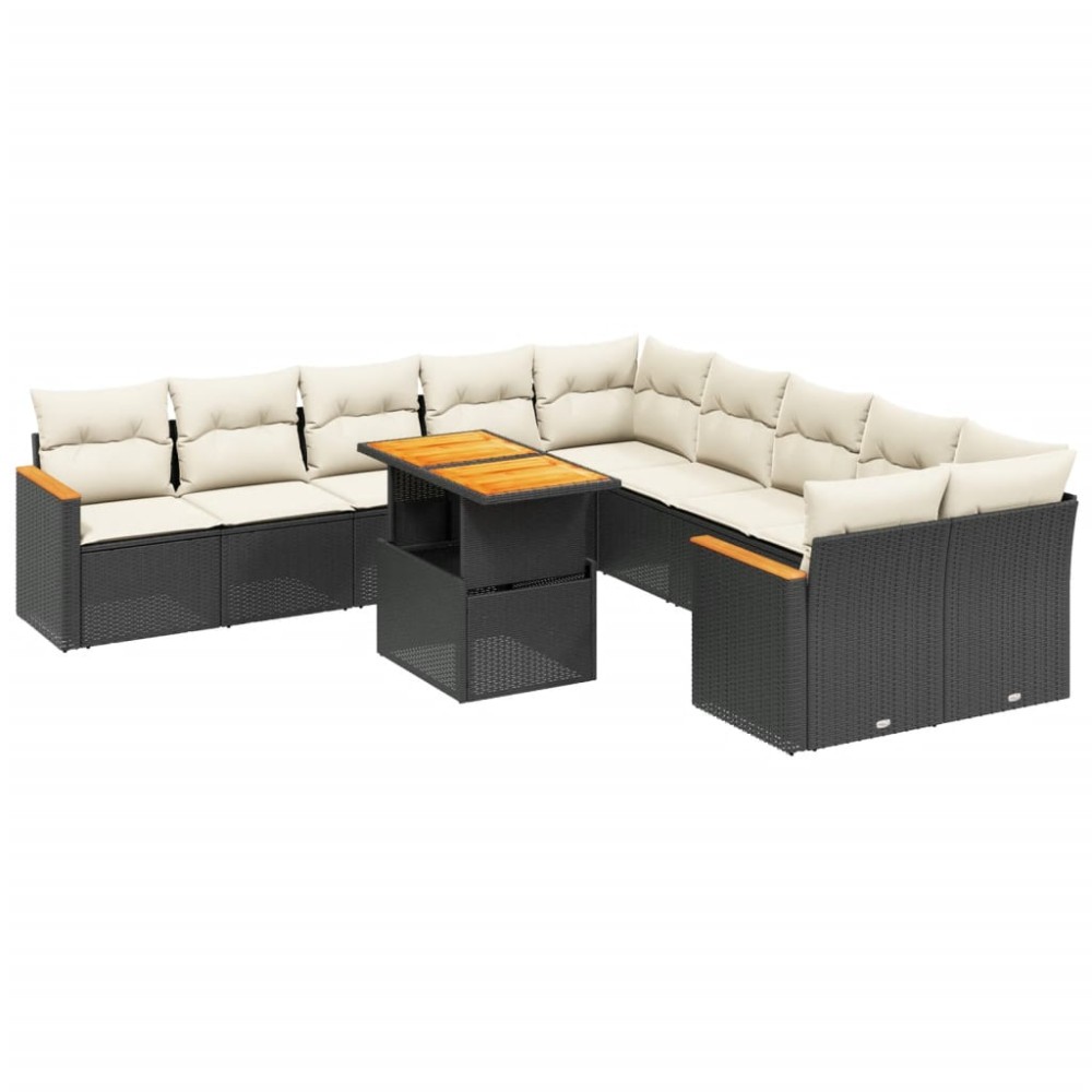vidaXL Set canapele de grădină cu perne, 11 piese, negru, poliratan