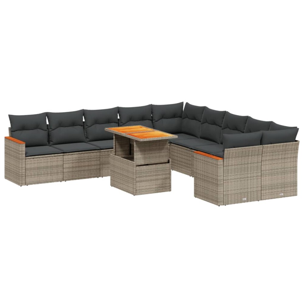 vidaXL Set canapele de grădină cu perne, 11 piese, gri, poliratan