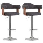 vidaXL Scaune de bar 2 buc. gri închis lemn curbat și material textil vidaXL Scaune de bar 2 buc. gri închis lemn curbat și material textil