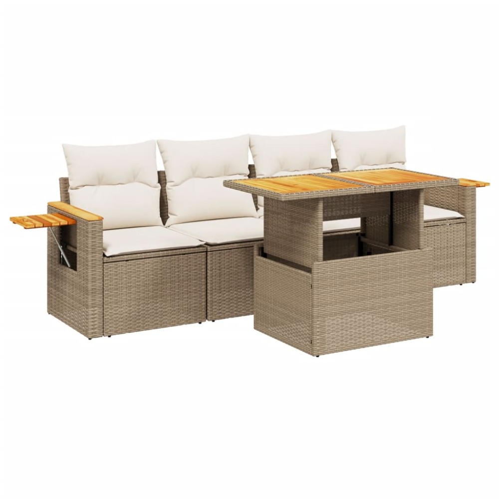 vidaXL Set canapele de grădină cu perne, 5 piese, bej, poliratan