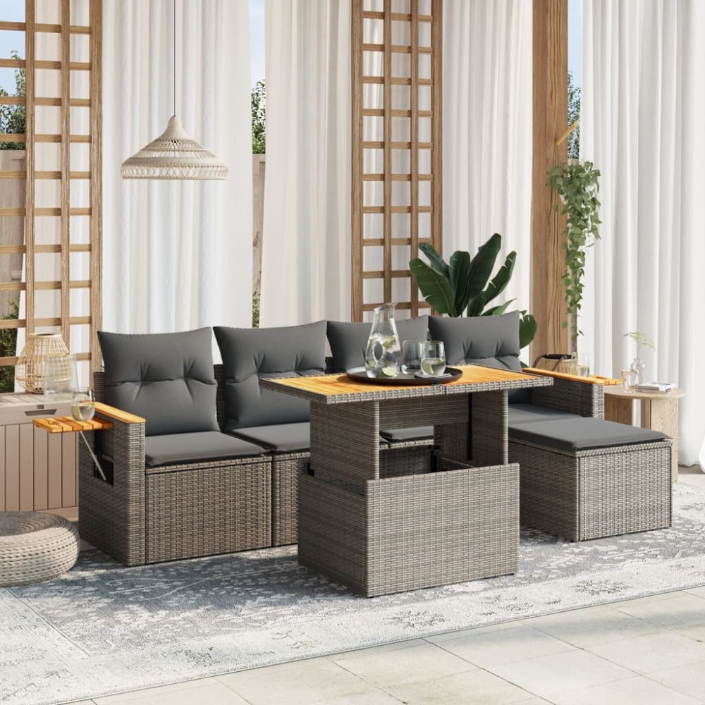 vidaXL Set mobilier grădină cu perne, 6 piese, gri, poliratan