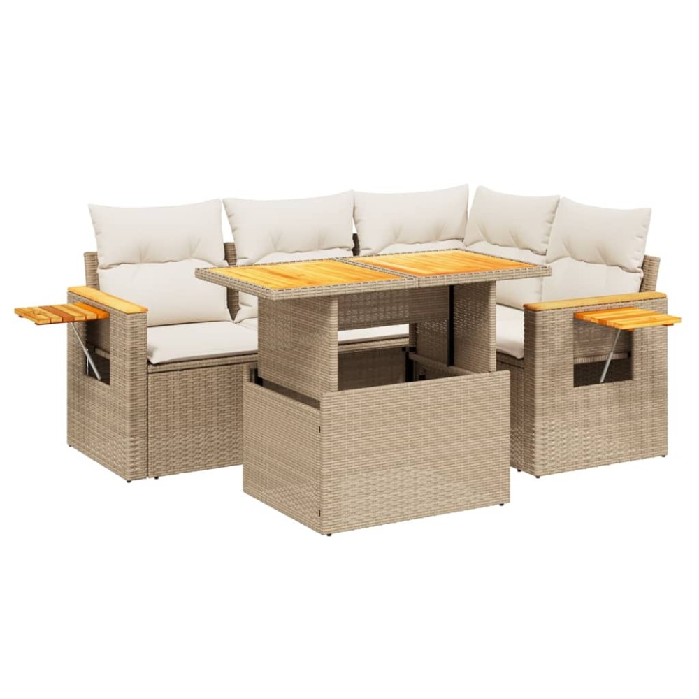 vidaXL Set canapele de grădină cu perne, 5 piese, bej, poliratan