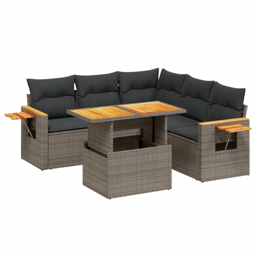 vidaXL Set mobilier grădină cu perne, 6 piese, gri, poliratan