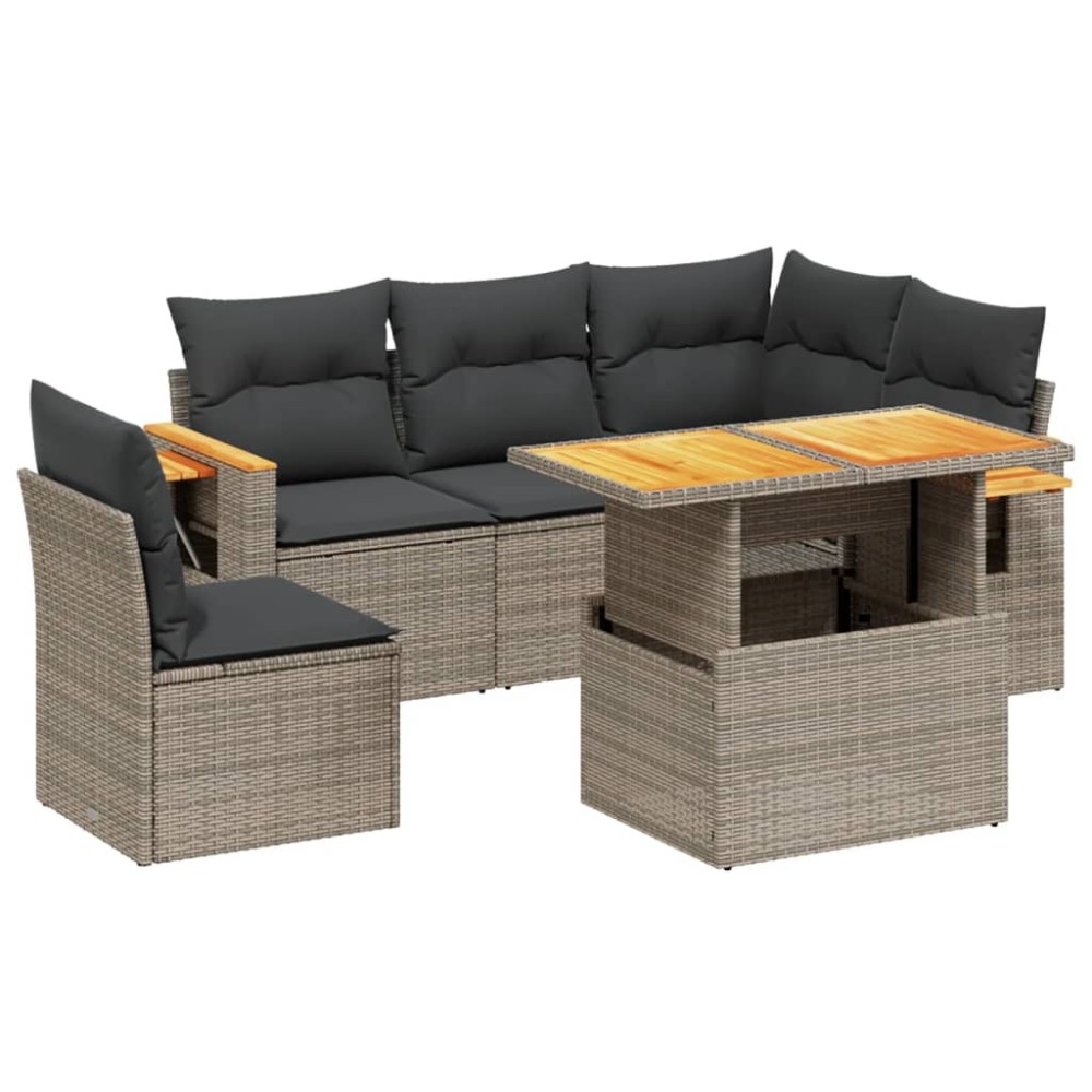 vidaXL Set mobilier grădină cu perne, 6 piese, gri, poliratan