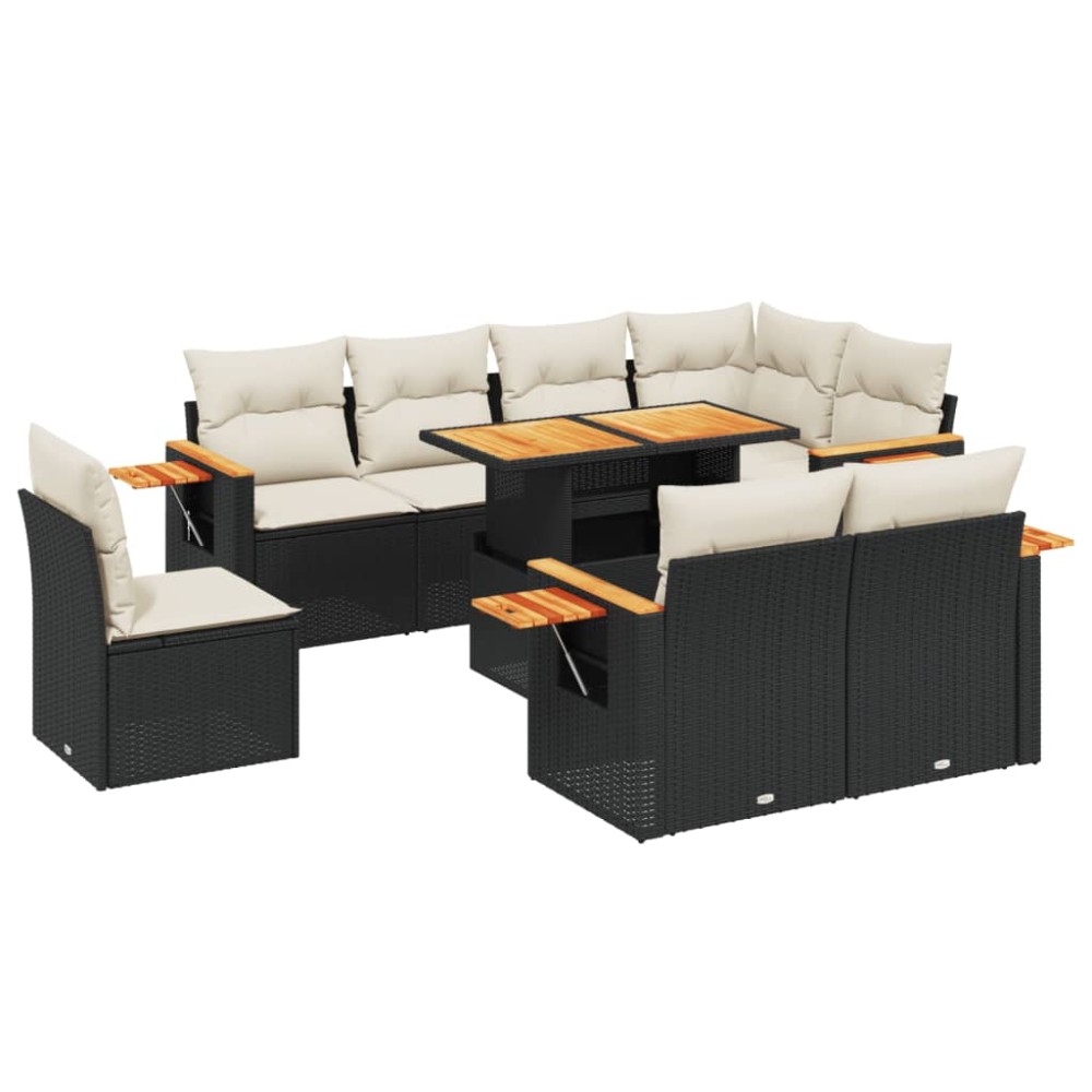 vidaXL Set mobilier de grădină cu perne, 9 piese, negru, poliratan