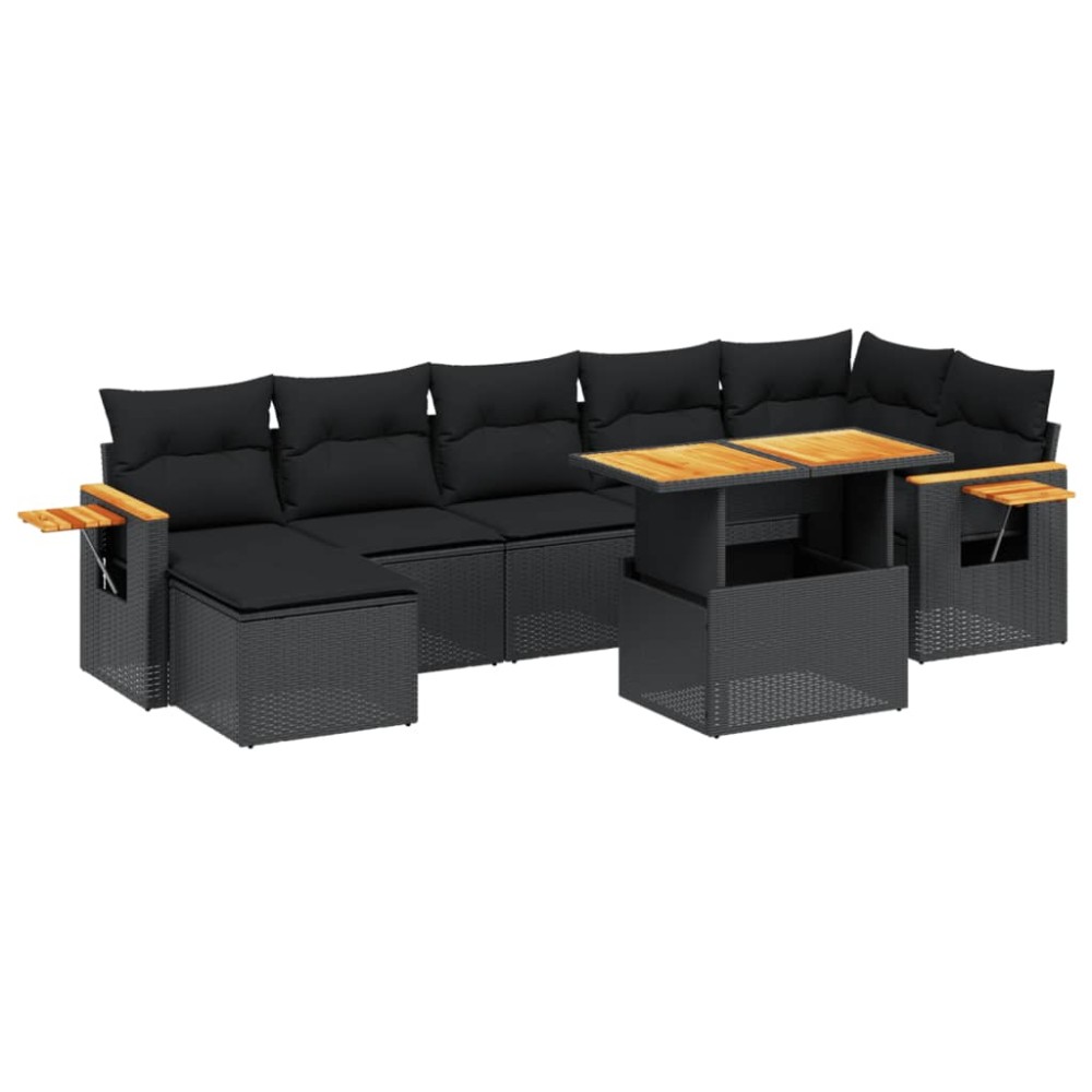 vidaXL Set mobilier de grădină cu perne, 8 piese, negru, poliratan