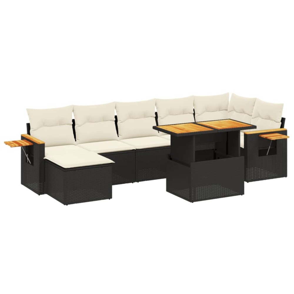 vidaXL Set mobilier de grădină cu perne, 8 piese, negru, poliratan