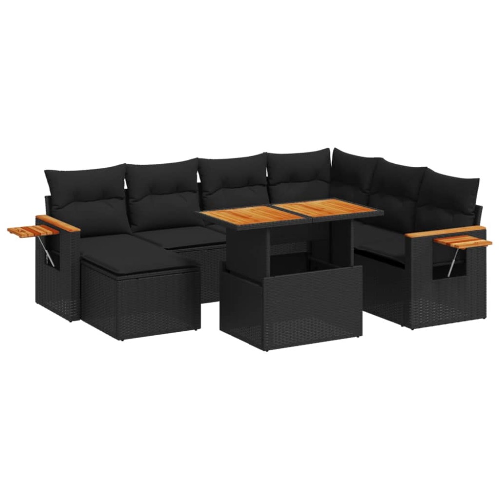 vidaXL Set mobilier de grădină cu perne, 8 piese, negru, poliratan