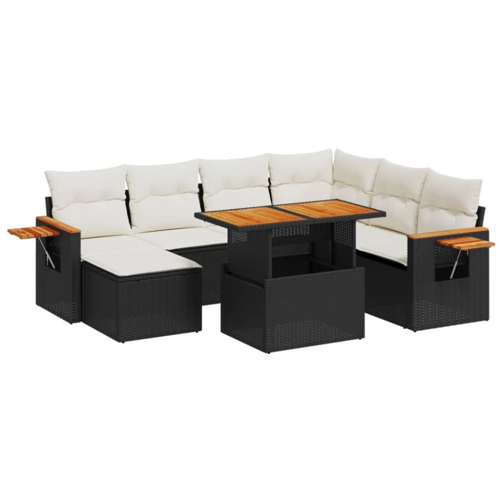 vidaXL Set mobilier de grădină cu perne, 8 piese, negru, poliratan