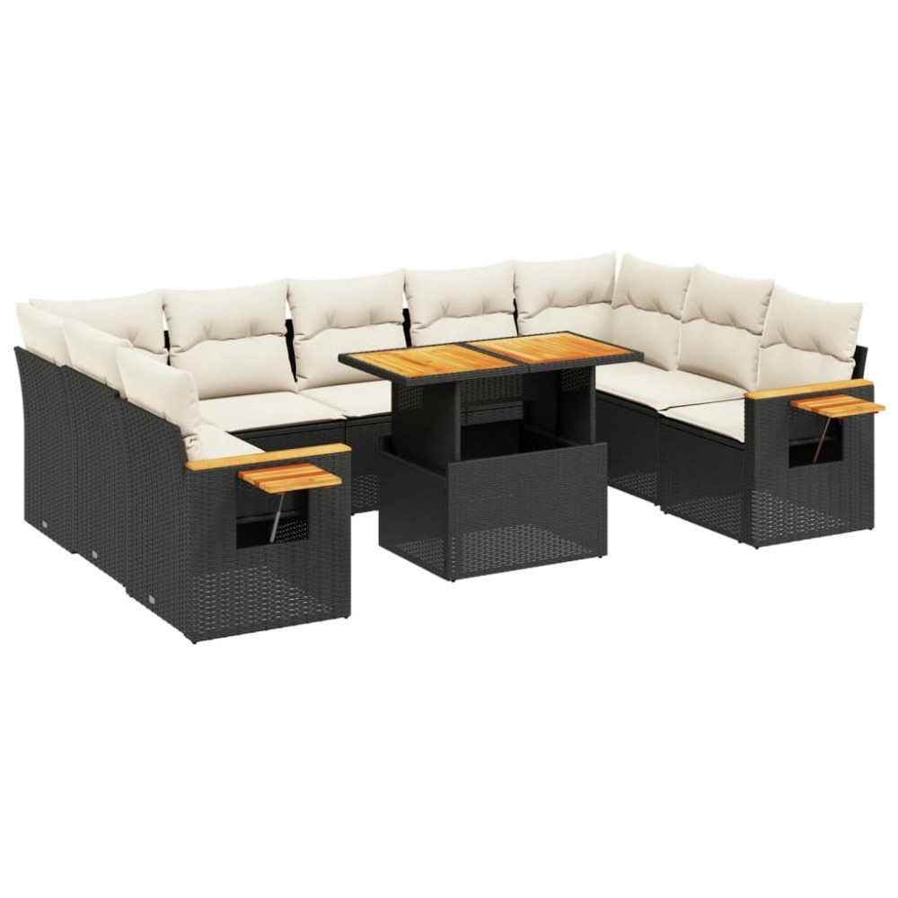 vidaXL Set canapele de grădină cu perne, 10 piese, negru, poliratan
