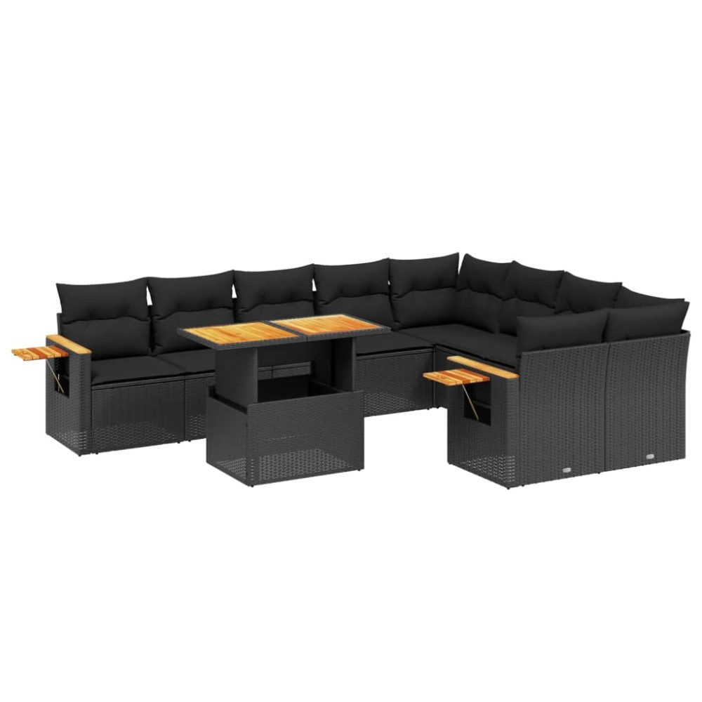 vidaXL Set canapele de grădină cu perne, 10 piese, negru, poliratan