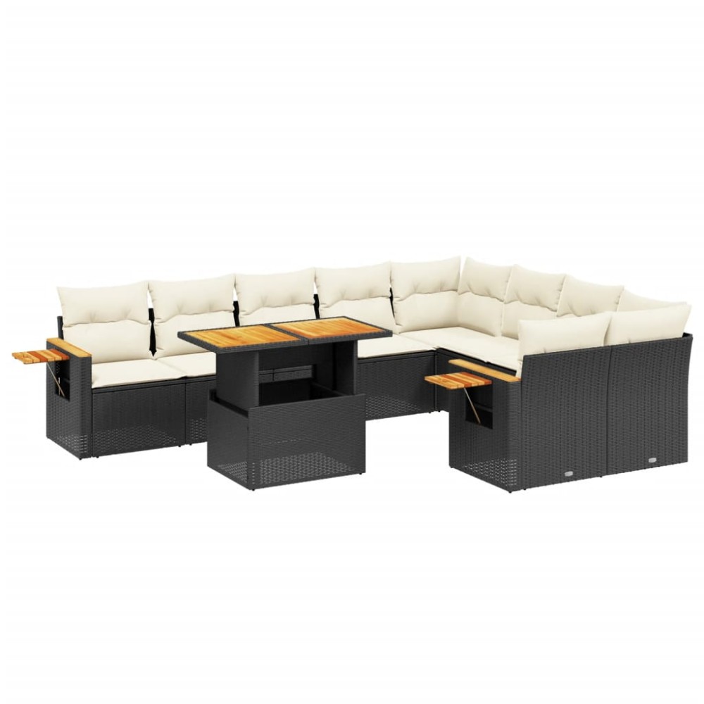 vidaXL Set canapele de grădină cu perne, 10 piese, negru, poliratan