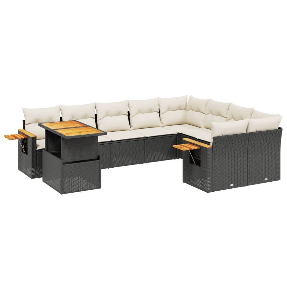 vidaXL Set canapele de grădină cu perne, 10 piese, negru, poliratan
