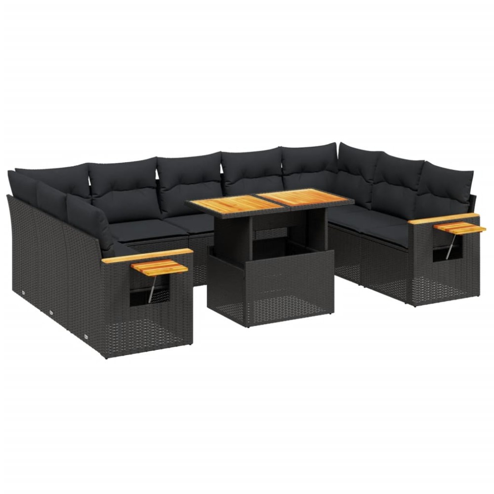 vidaXL Set canapele de grădină cu perne, 11 piese, negru, poliratan