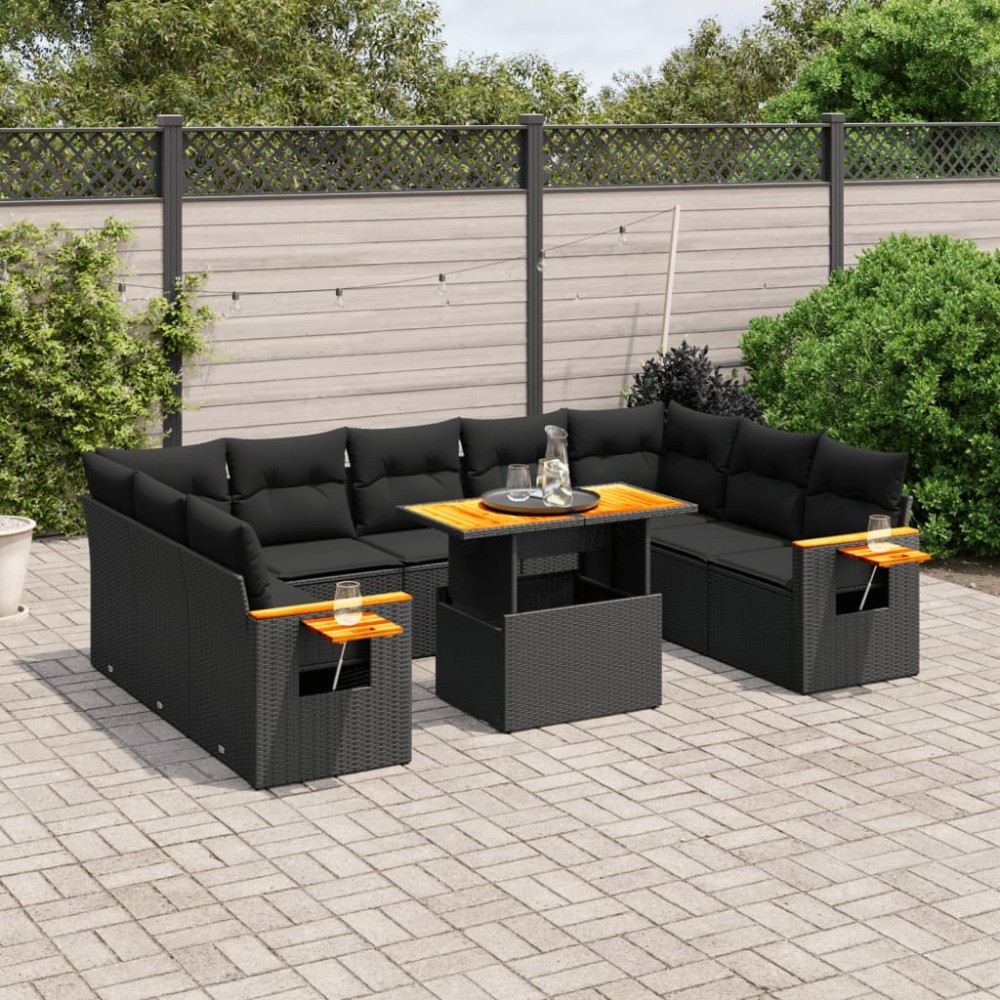 vidaXL Set canapele de grădină cu perne, 11 piese, negru, poliratan