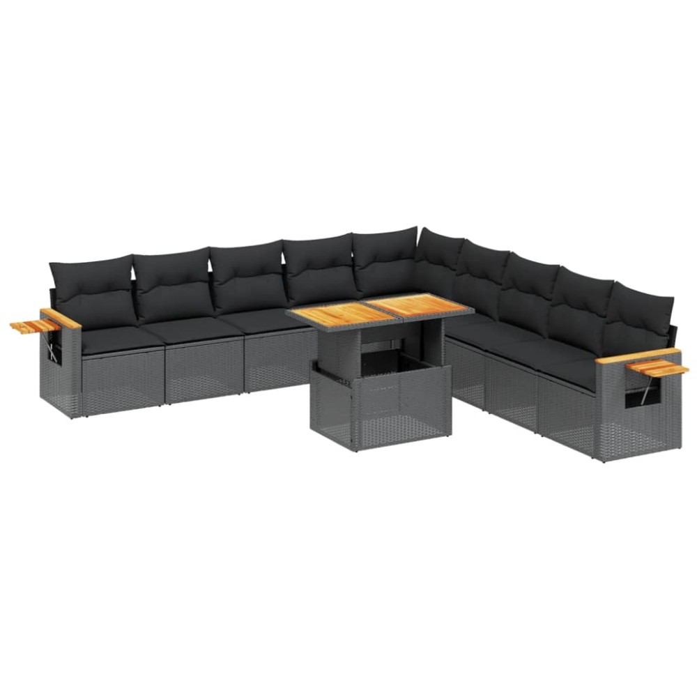 vidaXL Set canapele de grădină cu perne, 11 piese, negru, poliratan