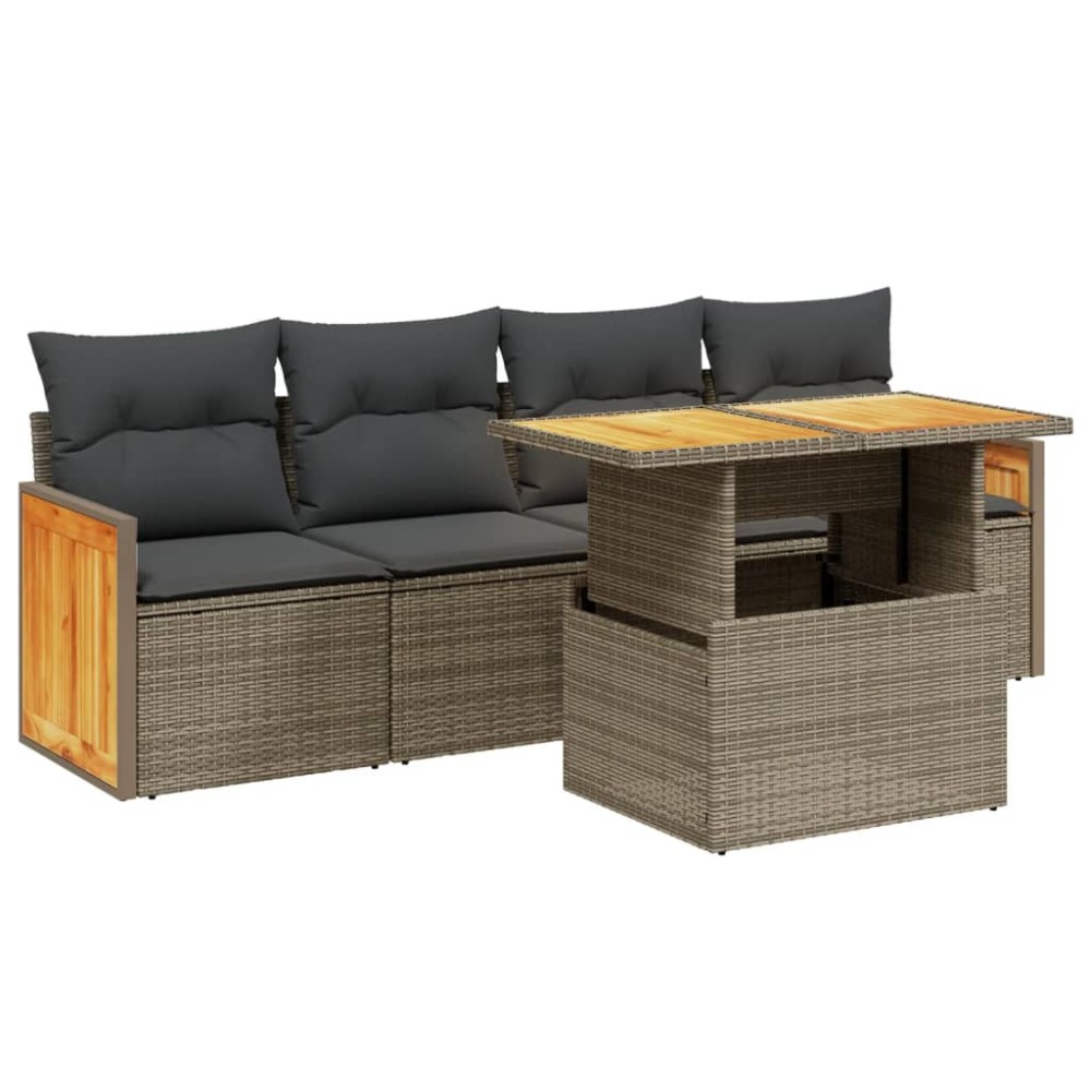 vidaXL Set canapea de grădină cu perne, 5 piese, gri, poliratan