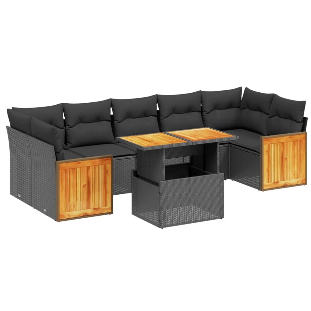 vidaXL Set mobilier de grădină cu perne, 8 piese, negru, poliratan