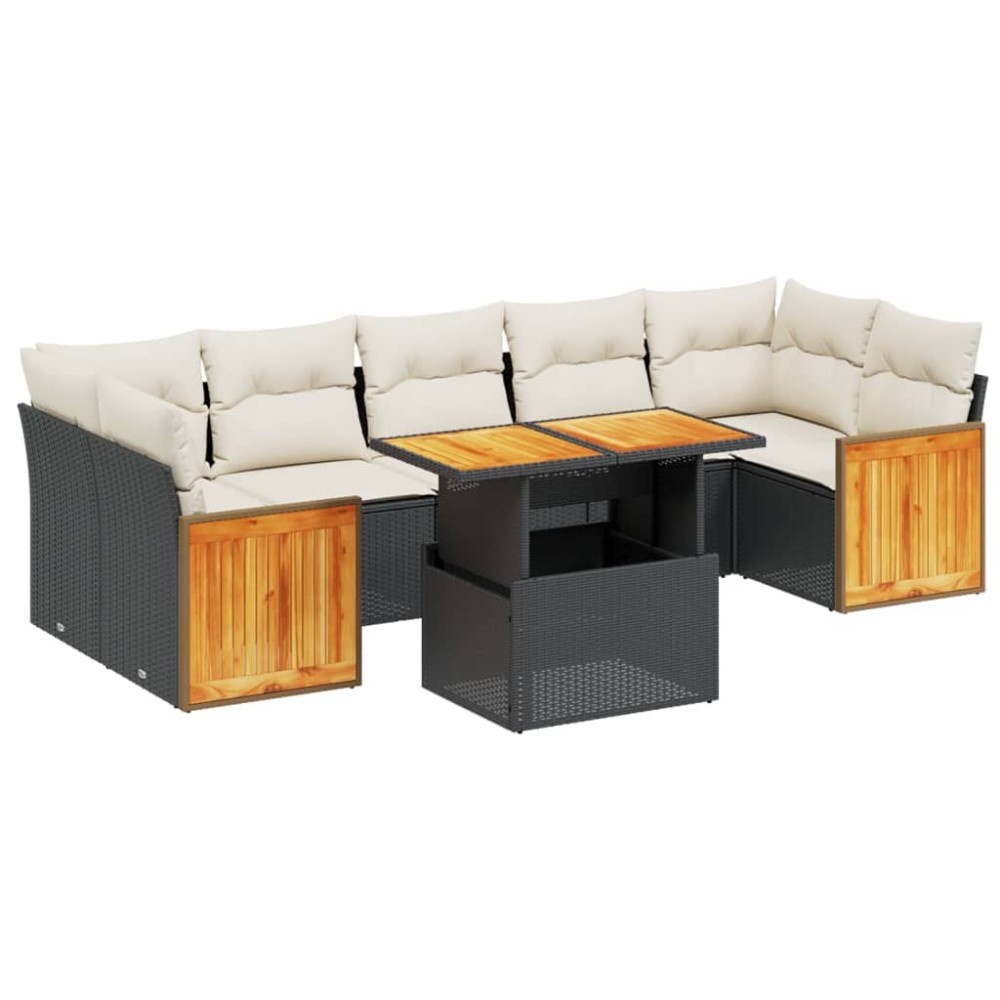 vidaXL Set mobilier de grădină cu perne, 8 piese, negru, poliratan