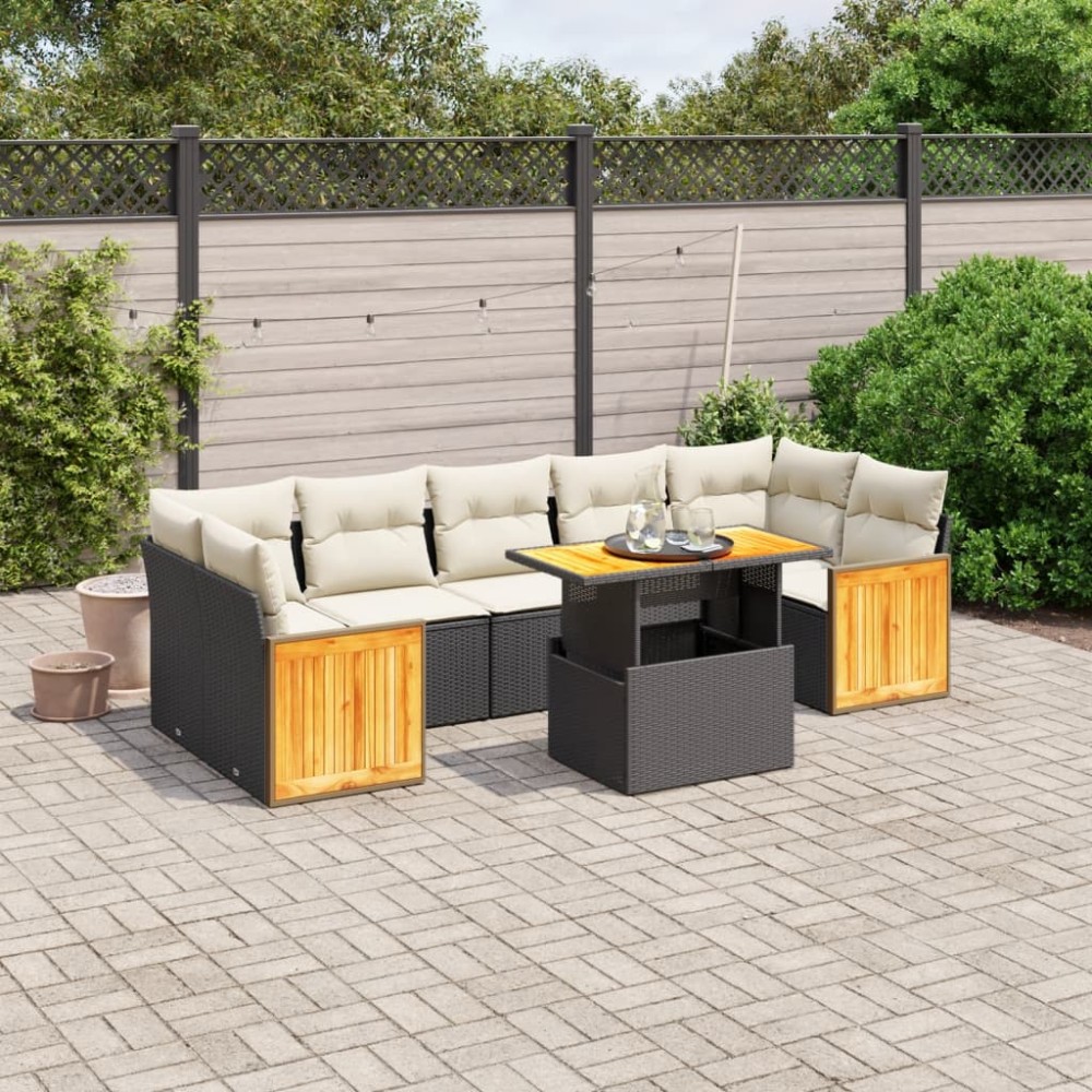 vidaXL Set mobilier de grădină cu perne, 8 piese, negru, poliratan