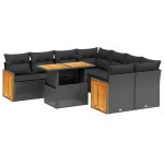 vidaXL Set mobilier de grădină cu perne, 9 piese, negru, poliratan
