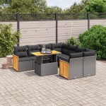 vidaXL Set mobilier de grădină cu perne, 9 piese, negru, poliratan