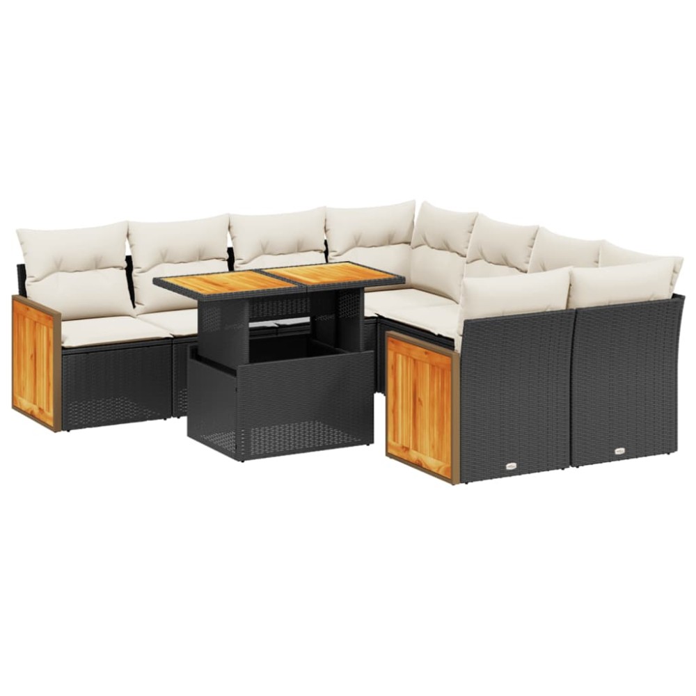 vidaXL Set mobilier de grădină cu perne, 9 piese, negru, poliratan