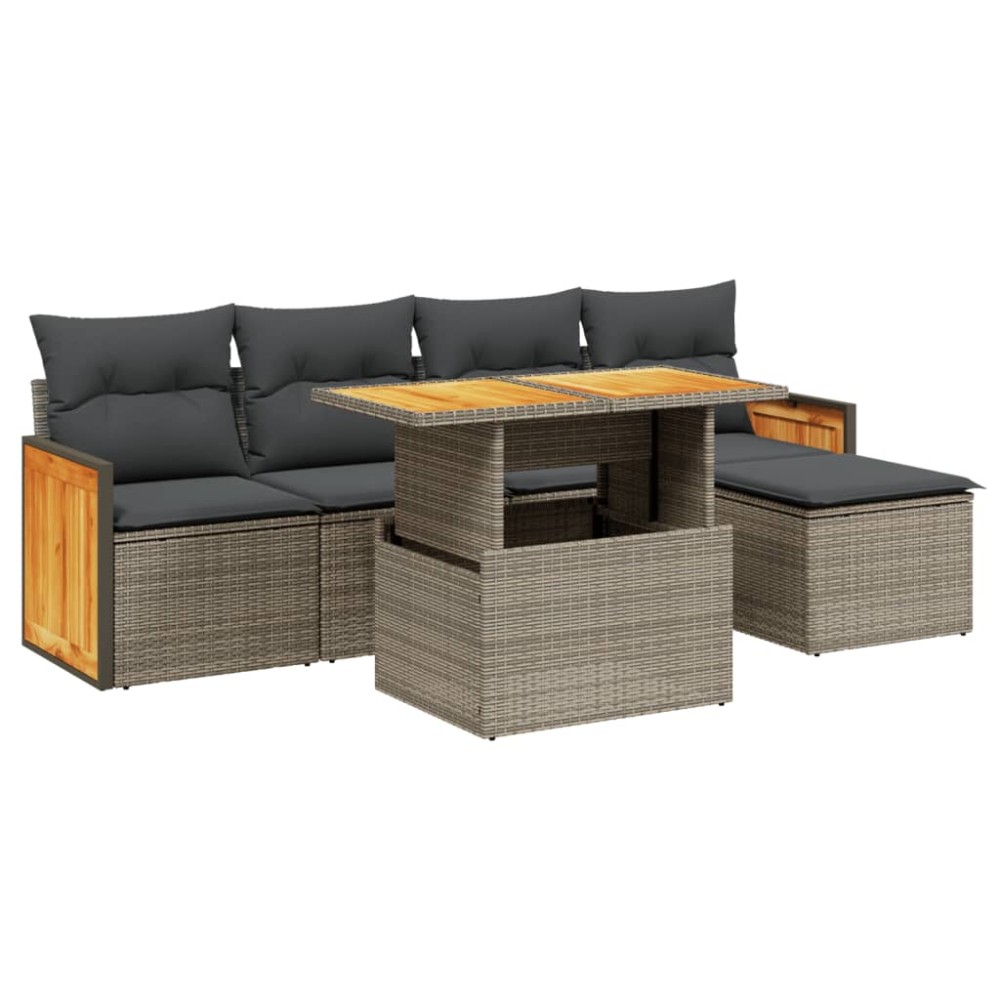 vidaXL Set mobilier grădină cu perne, 6 piese, gri, poliratan