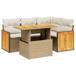 vidaXL Set canapele de grădină cu perne, 5 piese, bej, poliratan vidaXL Set canapele de grădină cu perne, 5 piese, bej, poliratan