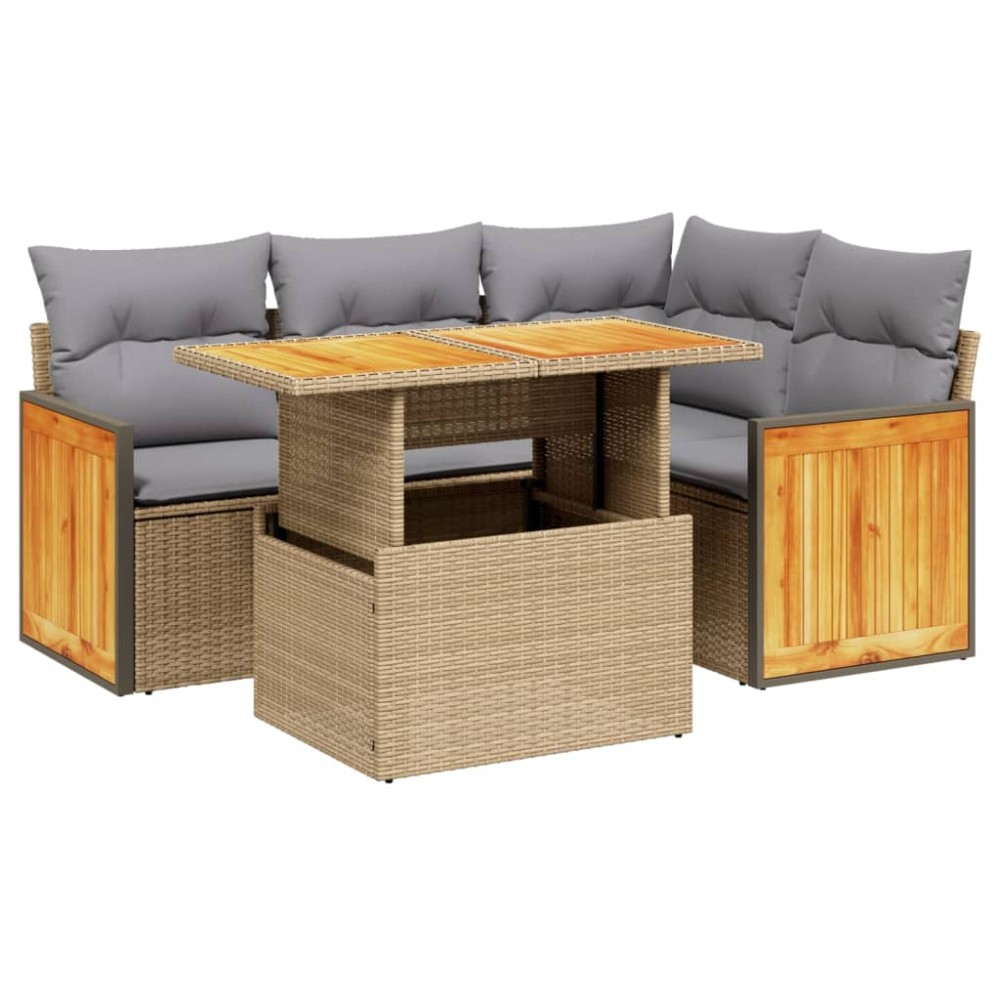 vidaXL Set canapele de grădină cu perne, 5 piese, bej, poliratan