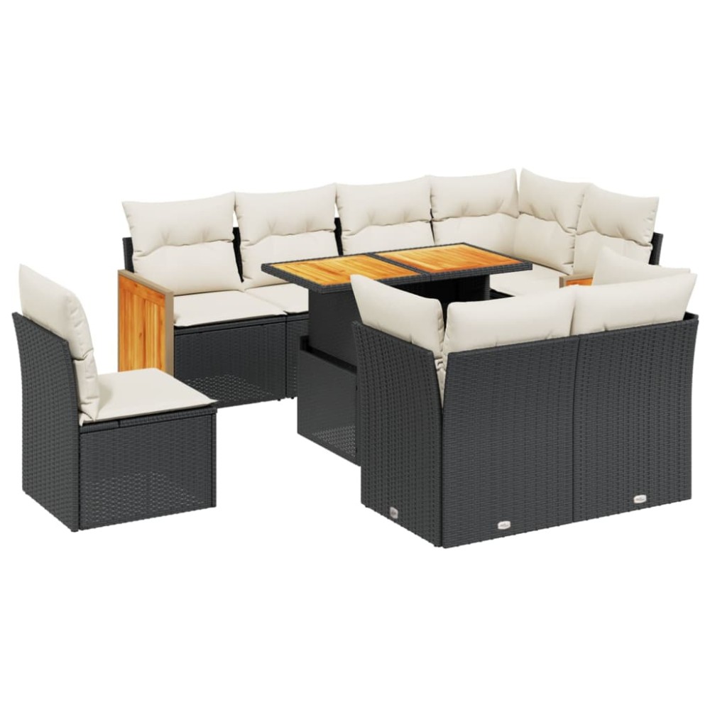 vidaXL Set mobilier de grădină cu perne, 9 piese, negru, poliratan