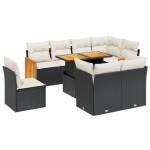 vidaXL Set mobilier de grădină cu perne, 9 piese, negru, poliratan vidaXL Set mobilier de grădină cu perne, 9 piese, negru, poliratan
