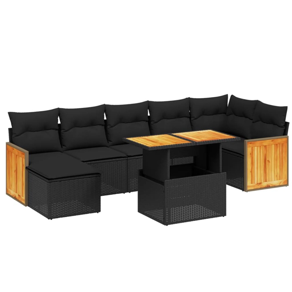 vidaXL Set mobilier de grădină cu perne, 8 piese, negru, poliratan