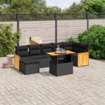 vidaXL Set mobilier de grădină cu perne, 8 piese, negru, poliratan vidaXL Set mobilier de grădină cu perne, 8 piese, negru, poliratan