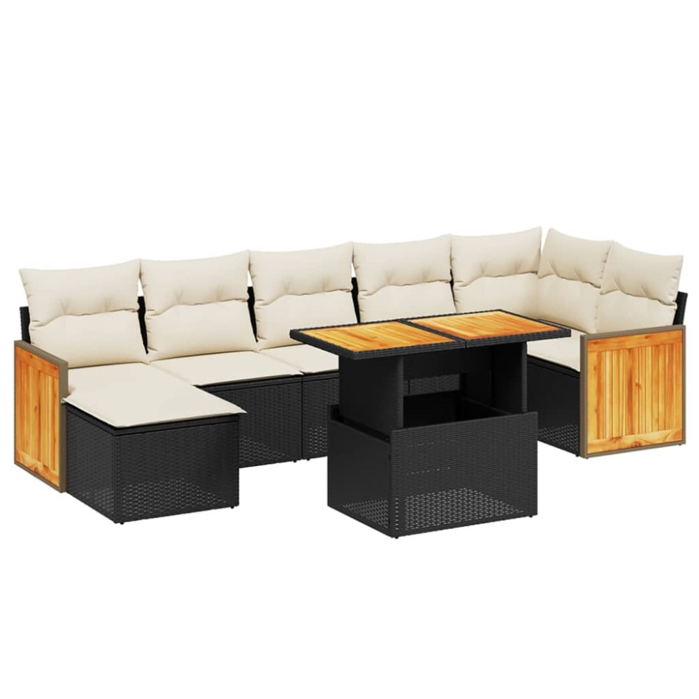 vidaXL Set mobilier de grădină cu perne, 8 piese, negru, poliratan