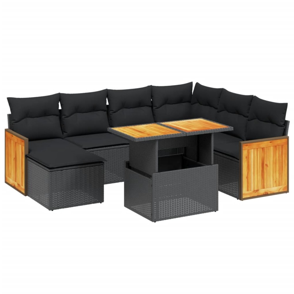 vidaXL Set mobilier de grădină cu perne, 8 piese, negru, poliratan