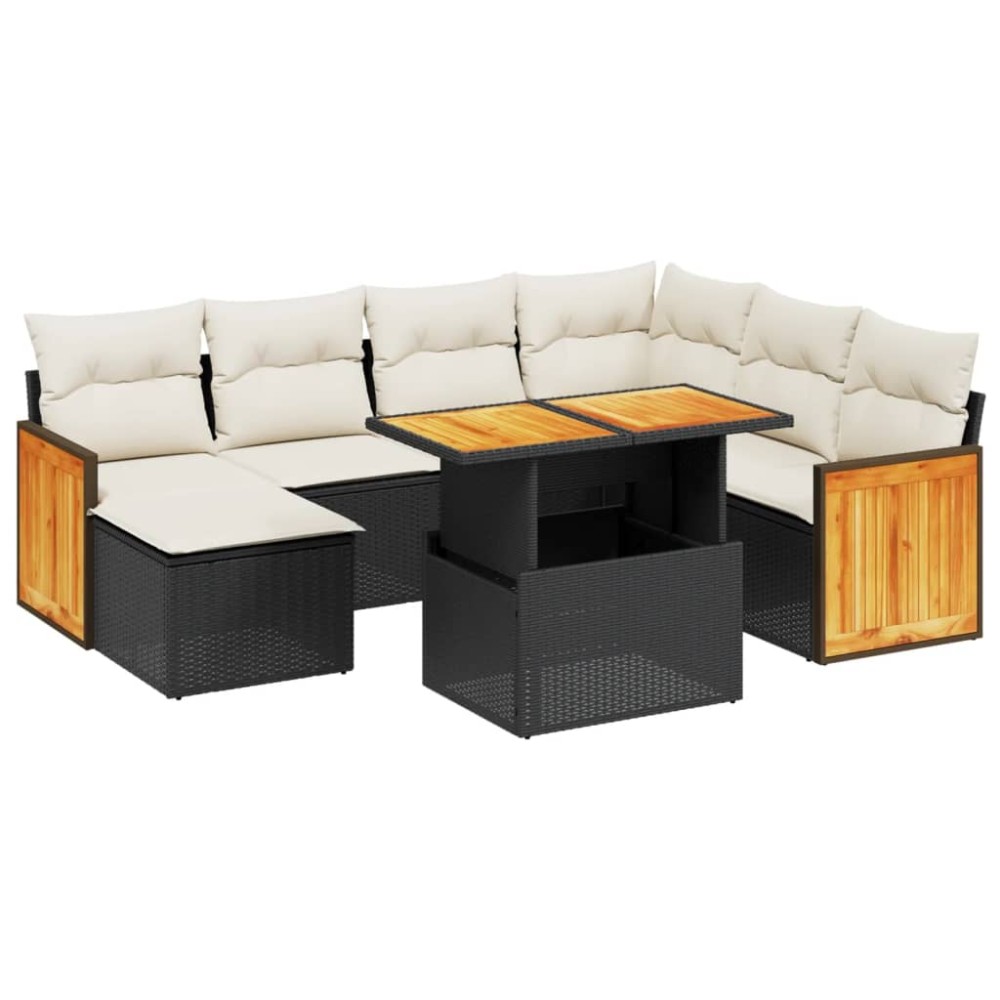 vidaXL Set mobilier de grădină cu perne, 8 piese, negru, poliratan