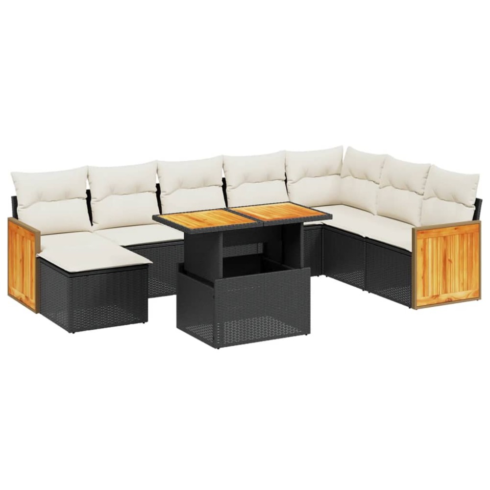 vidaXL Set mobilier de grădină cu perne, 9 piese, negru, poliratan