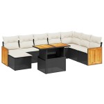 vidaXL Set mobilier de grădină cu perne, 9 piese, negru, poliratan