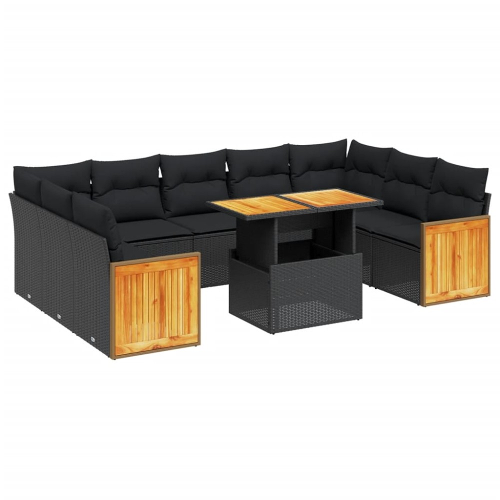 vidaXL Set canapele de grădină cu perne, 10 piese, negru, poliratan