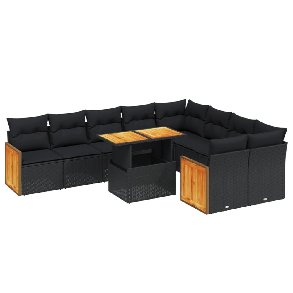 vidaXL Set canapele de grădină cu perne, 10 piese, negru, poliratan