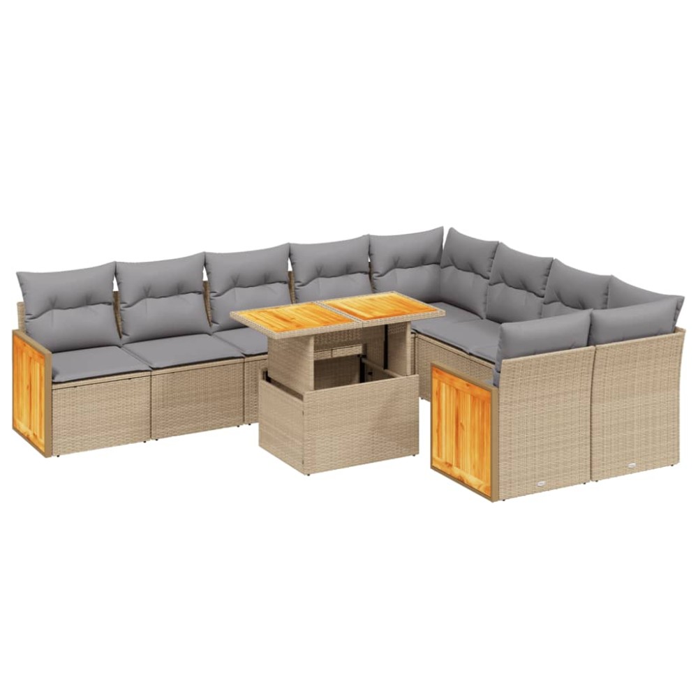 vidaXL Set canapele de grădină cu perne, 10 piese, bej, poliratan