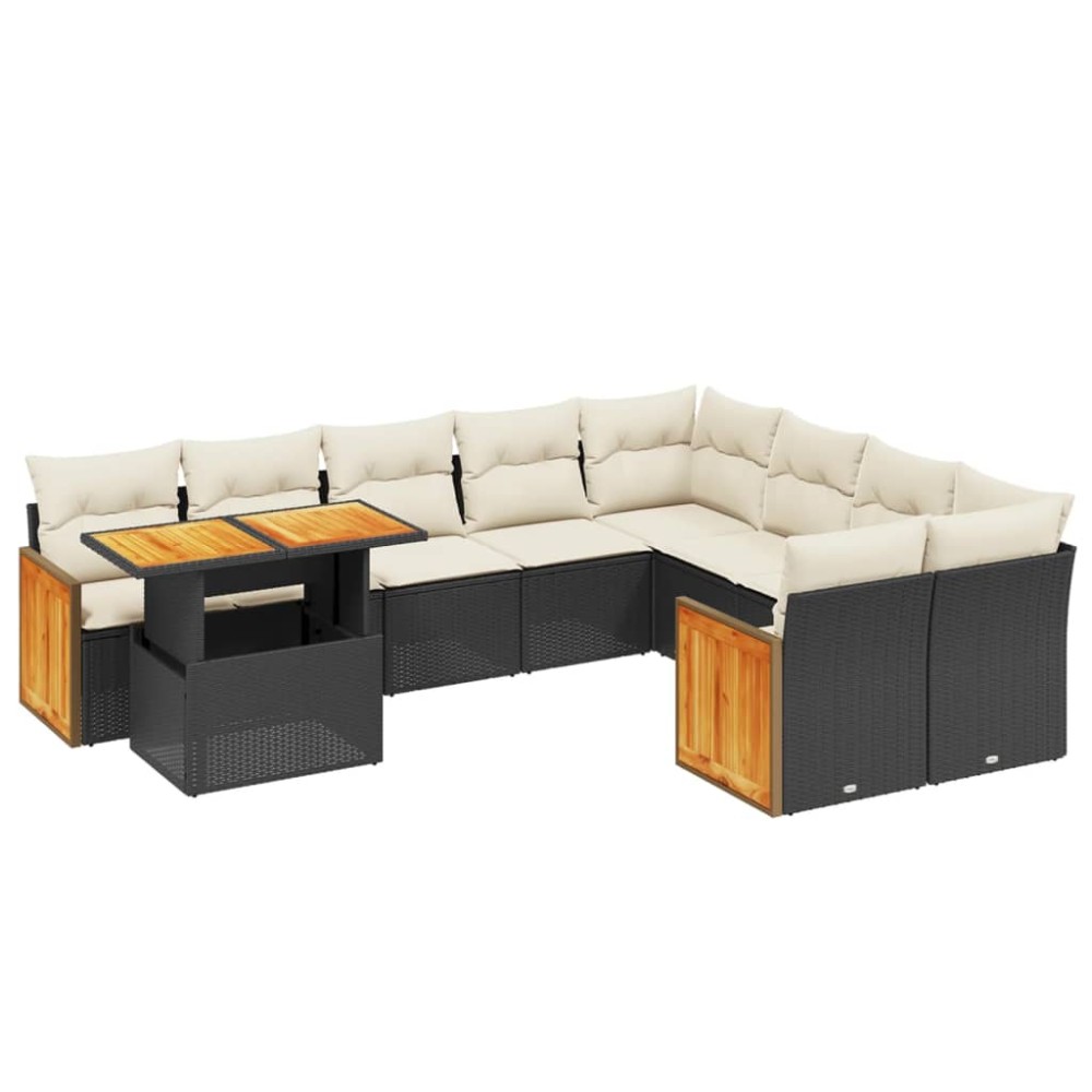 vidaXL Set canapele de grădină cu perne, 10 piese, negru, poliratan