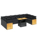 vidaXL Set canapele de grădină cu perne, 11 piese, negru, poliratan