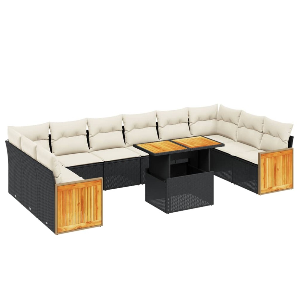 vidaXL Set canapele de grădină cu perne, 11 piese, negru, poliratan