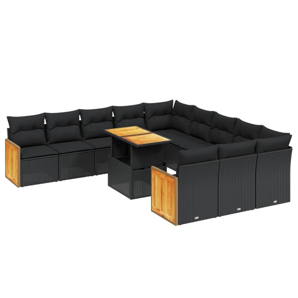 vidaXL Set canapele de grădină cu perne, 11 piese, negru, poliratan