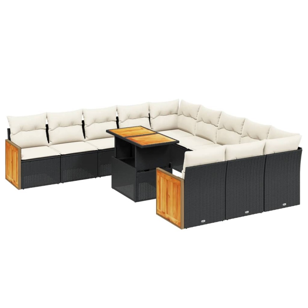 vidaXL Set canapele de grădină cu perne, 11 piese, negru, poliratan